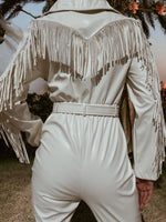 Rhinestone Fringe Jumpsuit, Western Diamond Fringe Faux Leather Jumpsuit, Country Girl Cowgirl Outfit, Barn Wedding Bridal Festival Outfit