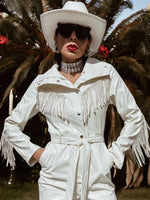 Rhinestone Fringe Jumpsuit, Western Diamond Fringe Faux Leather Jumpsuit, Country Girl Cowgirl Outfit, Barn Wedding Bridal Festival Outfit