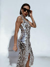 Disco Mirror Sequin Fringe Midi Wedding Party Gown, Studio 54 Outfit, Disco Queen Dress,  Bachelorette Party Elopement Dress, Silver Chrome