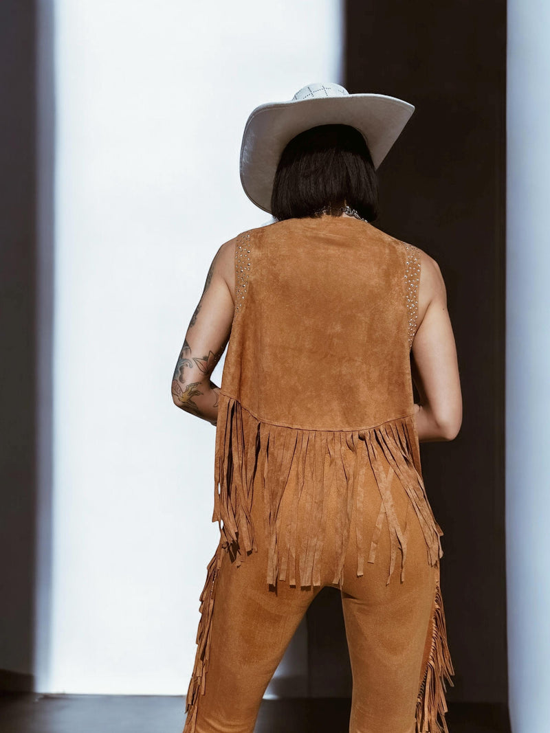 Brown Fringe Jacket, Rhinestone Fringe Suede Vest, Western Diamond Fringe Jacket, Country Girl Cowgirl Jacket, Barn Wedding Bridal Outfit