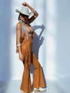 Brown Fringe Western Flare Suede Pants, Chaps Fringe Bell Bottom Pants, Festival Pants, Country Western Cowgirl Outfit