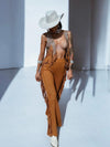 Brown Fringe Western Flare Suede Pants, Chaps Fringe Bell Bottom Pants, Festival Pants, Country Western Cowgirl Outfit