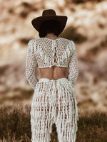 Western Crochet Cowboy Knit Set, Cropped Fringe Pants and Top Set, Bachelorette Outfit, Fringe Festival Cowgirl Costume, Goddess Costume