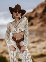 Western Crochet Cowboy Knit Set, Cropped Fringe Pants and Top Set, Bachelorette Outfit, Fringe Festival Cowgirl Costume, Goddess Costume