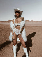 White Silver Fringe Festival Fur Coat, Unisex Festival Vest, Cowgirl Outfit, Western Fringe Jacket, Bachelorette Party Outfit