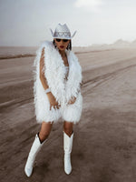 White Silver Fringe Festival Fur Coat, Unisex Festival Vest, Cowgirl Outfit, Western Fringe Jacket, Bachelorette Party Outfit