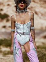 Crystal Cowgirl Rave Bodysuit, Festival Diamond Playsuit, White Bridal Bodysuit, Futuristic Space Cowboy Cowgirl Costume, Burner Girl Outfit