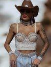 Rhinestone Western Nude Bustier Cowgirl Outfit Western Festival Top Bachelorette Party Outfit Space Cowboy Costume Country Bride