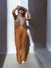 Brown Fringe Western Flare Suede Pants, Chaps Fringe Bell Bottom Pants, Festival Pants, Country Western Cowgirl Outfit