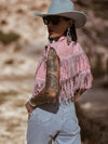 Fringe Denim Pink Jacket, Rhinestone Fringe Vest, Western Diamond Fringe Jacket, Country Girl Cowgirl Jacket, Barn Wedding Bridal Outfit