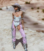 Pink Chaps Fringe Western Pants, Pu Leather Chaps Fringe Jogger Pants, Festival Chaps, Country Western Cowgirl Costume, Sequin Fringe Chaps