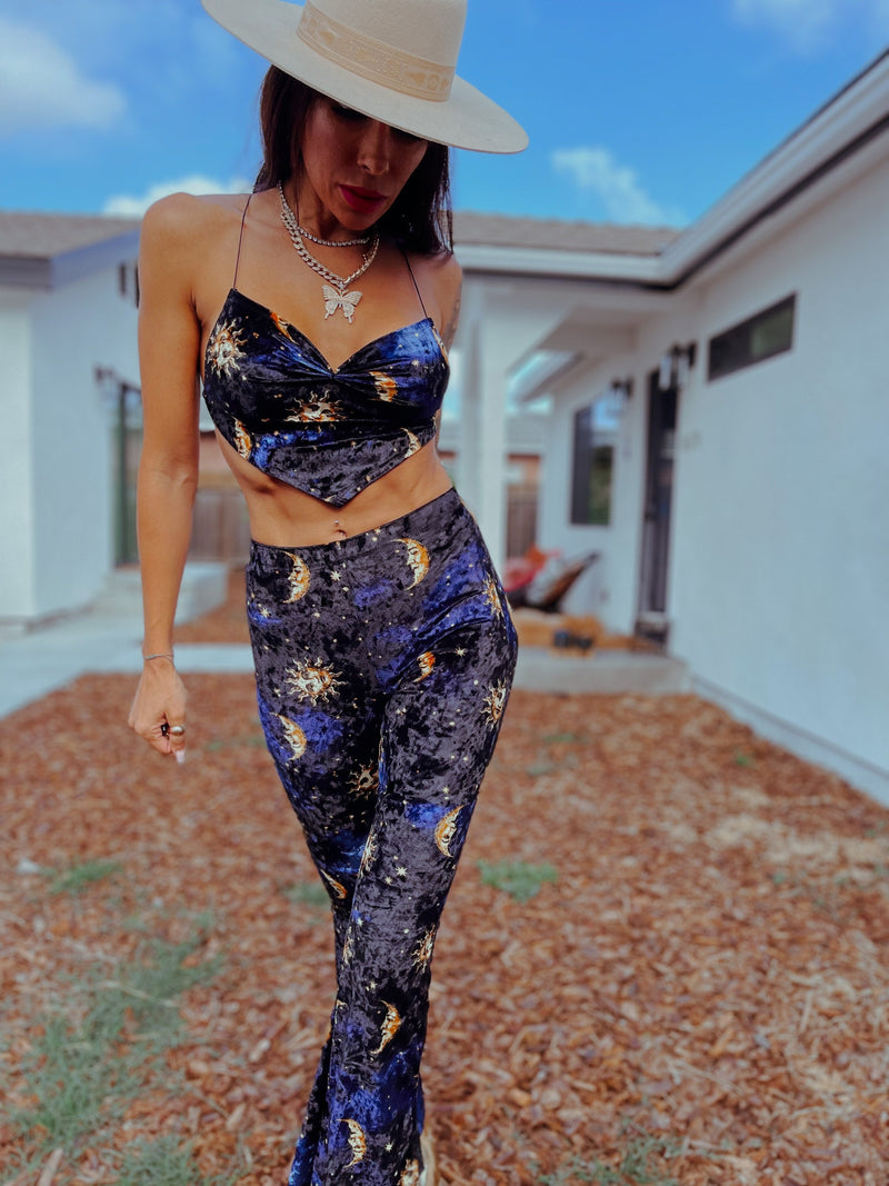 Velvet Two Piece Outfit Palazzo Pants and Crop Top