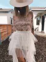 Feather Fringe Suede Crop Top