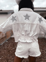Bohemian Bridal Rhinestone Cropped Oversize Fringe Jacket