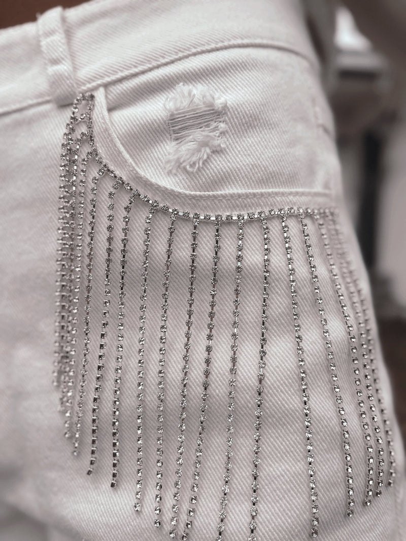 Boho Bride Rhinestone Fringe Shorts